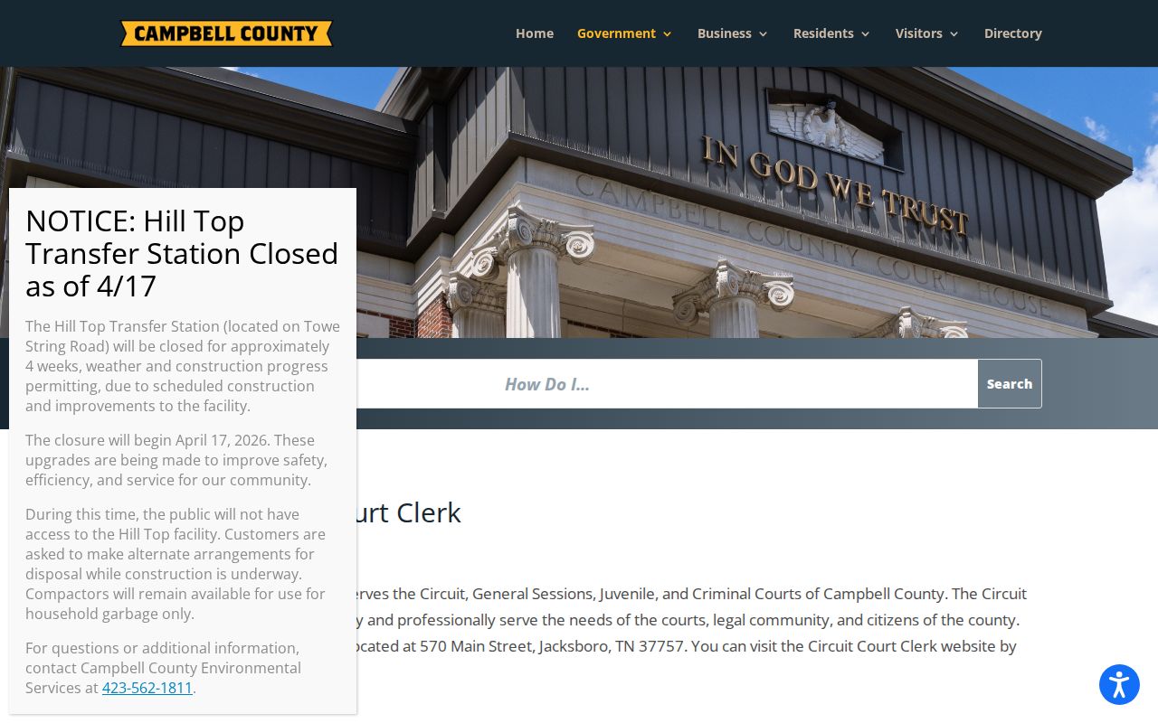 Campbell County Circuit Court clerk page with court contact details