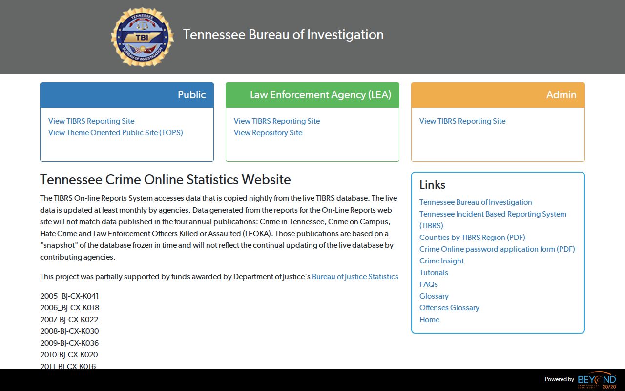 TBI CrimeInsight agency and crime statistics portal