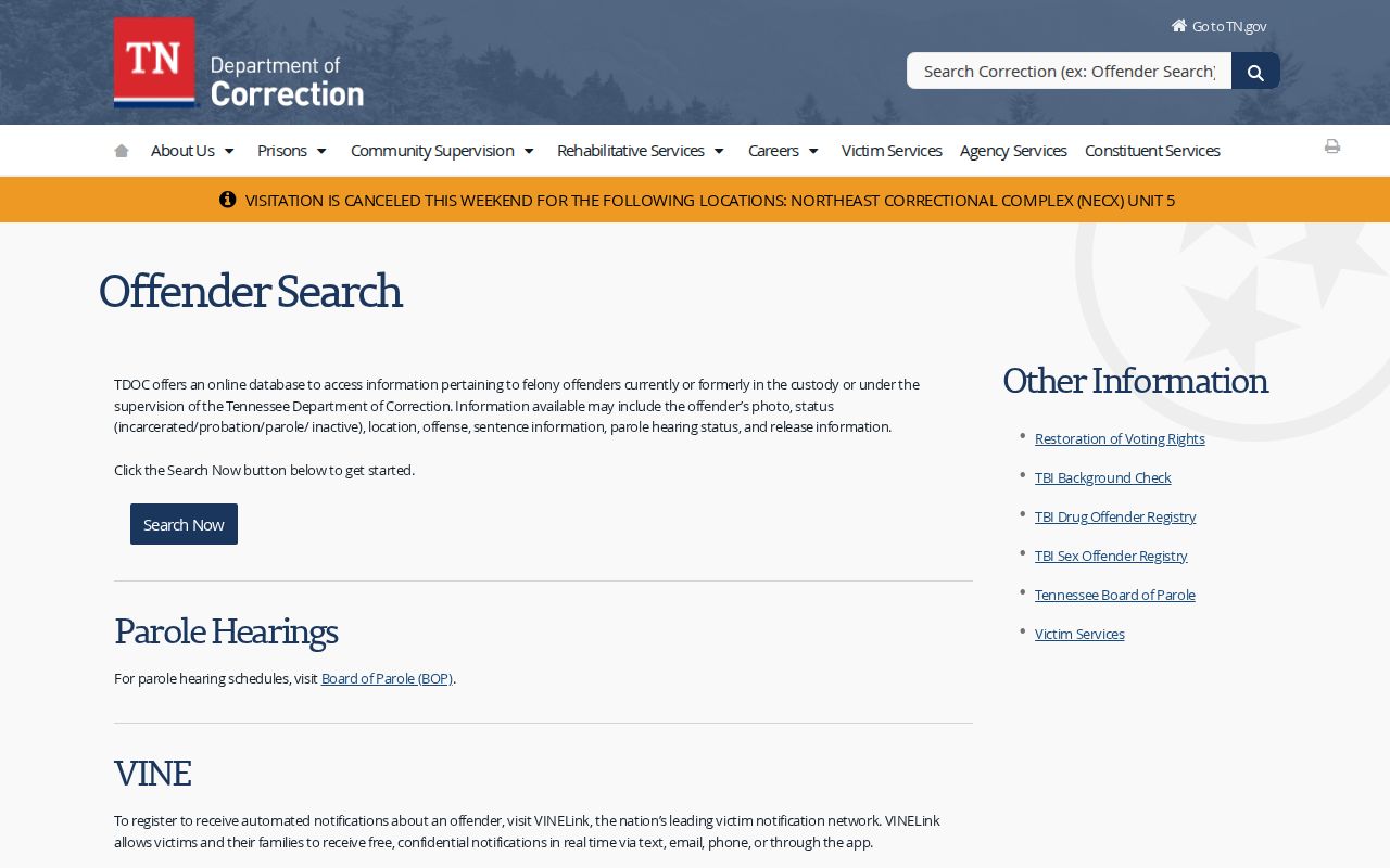 Tennessee TDOC FOIL offender lookup overview