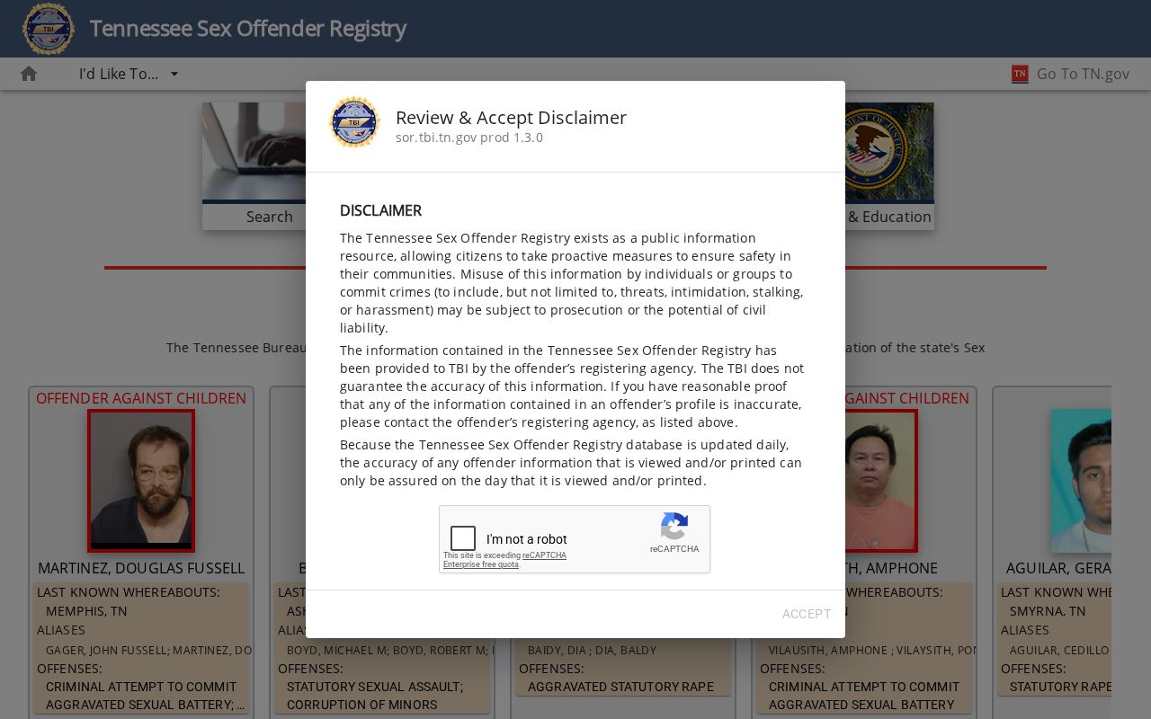 Campbell County sex offender lookup on the Tennessee registry search