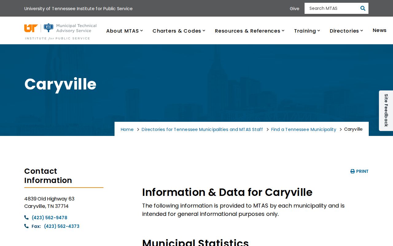 Caryville municipal profile for local criminal record access