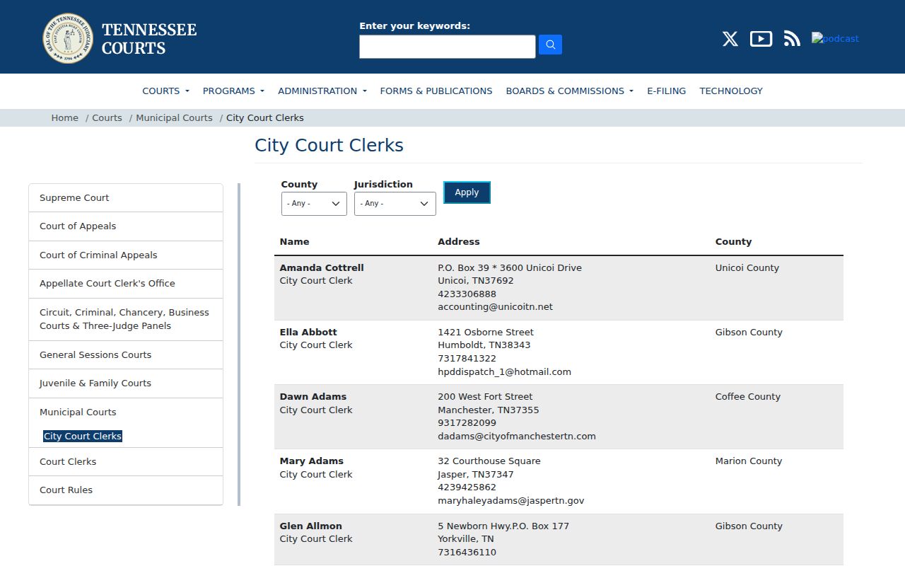 La Follette municipal court clerk directory for record access